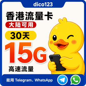 香港流量卡30天15G流量 香港ip，支持飞机 WS，即插即用